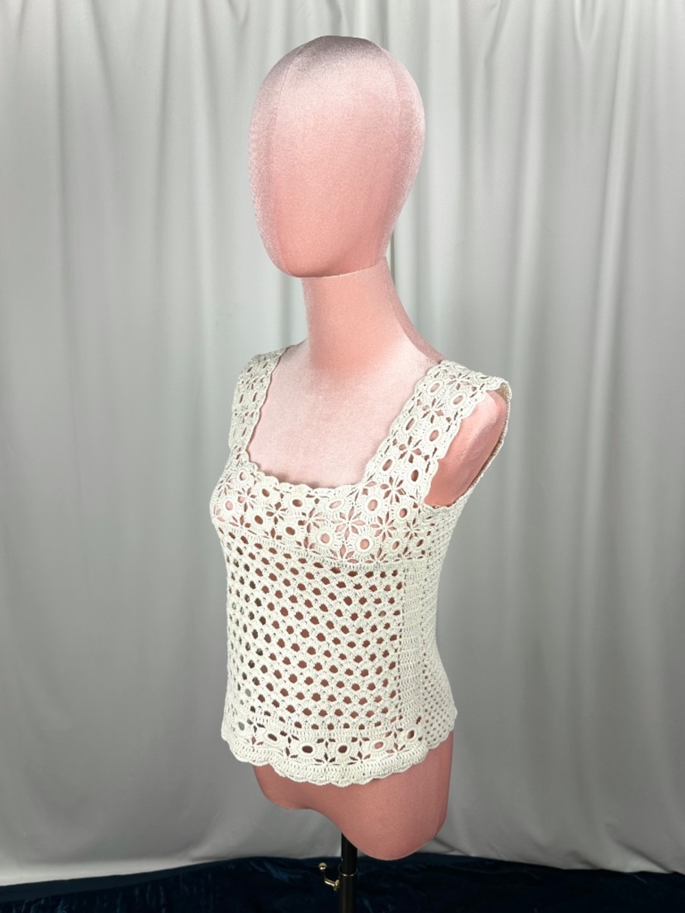 Vintage Handmade Cream Crochet Tank Top Boho Festival Cottagecore XS - Picture 11 of 16